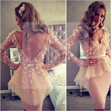 Long Sleeves Prom Dresses, V-Neck Prom Dresses, Open Back Prom Dresses, Formal Prom Dresses, Unique Prom Dresses, Evening Dresses, Prom Dresses Online, PD0105
