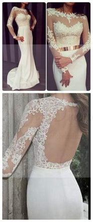 Newest White Prom Dresses, Long Sleeves Prom Dresses, Formal Prom Dresses, Sexy Prom Dresses, Charming Prom Dresses, Open Back Prom Dresses, Prom Dresses Online, PD0118