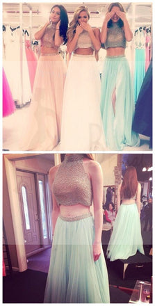 High Neck Prom Dress, Side Slit Prom Dress, Two Pieces Dress, A-Line Prom Dress, Party Prom Dresses, Evening Dresses, Long Prom Dress, Prom Dresses Online,PD0124