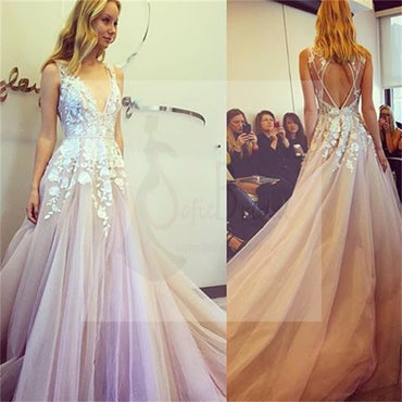 Sexy V-Neck Off Shoulder Prom Dress, Charming Prom Dress,Party Prom Dresses, Pink Bridal Gown