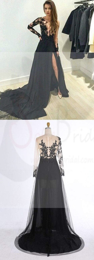 Long Prom Dresses, Lace Prom Dresses, Black Prom Dresses, Long Sleeves Prom Dresses, Evening Prom Dresses, Popular Prom Dresses, PD0013