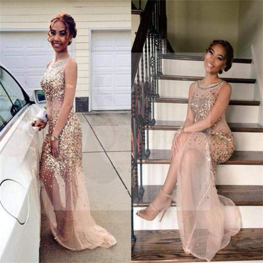 Sleeveless Sparkle Sequin Prom Dresses, Sexy See Through Evening Dresses