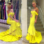 Sexy Off Shoulder Mermaid Yellow Jersey Prom Dresses, Popular Sweetheart Prom Dresses