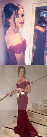 Maroon Off Shoulder Inexpensive Party Dresses Prom Dress, PD0165