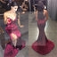 Sexy Burgundy Sweetheart Mermaid Side Slit Prom Dresses, Cheap Popular Satin Prom Dress