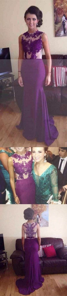 Stunning Purple Lace High Neck Mermaid Prom Dresses, Graduation Prom Dresses