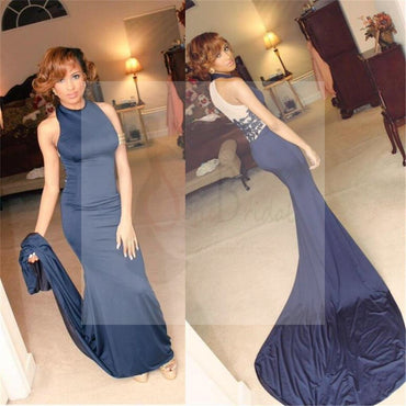 High Neck Prom Dresses, Blue Prom Dresses, Sexy Mermaid Prom Dresses, Party Dresses, Long Prom Dress