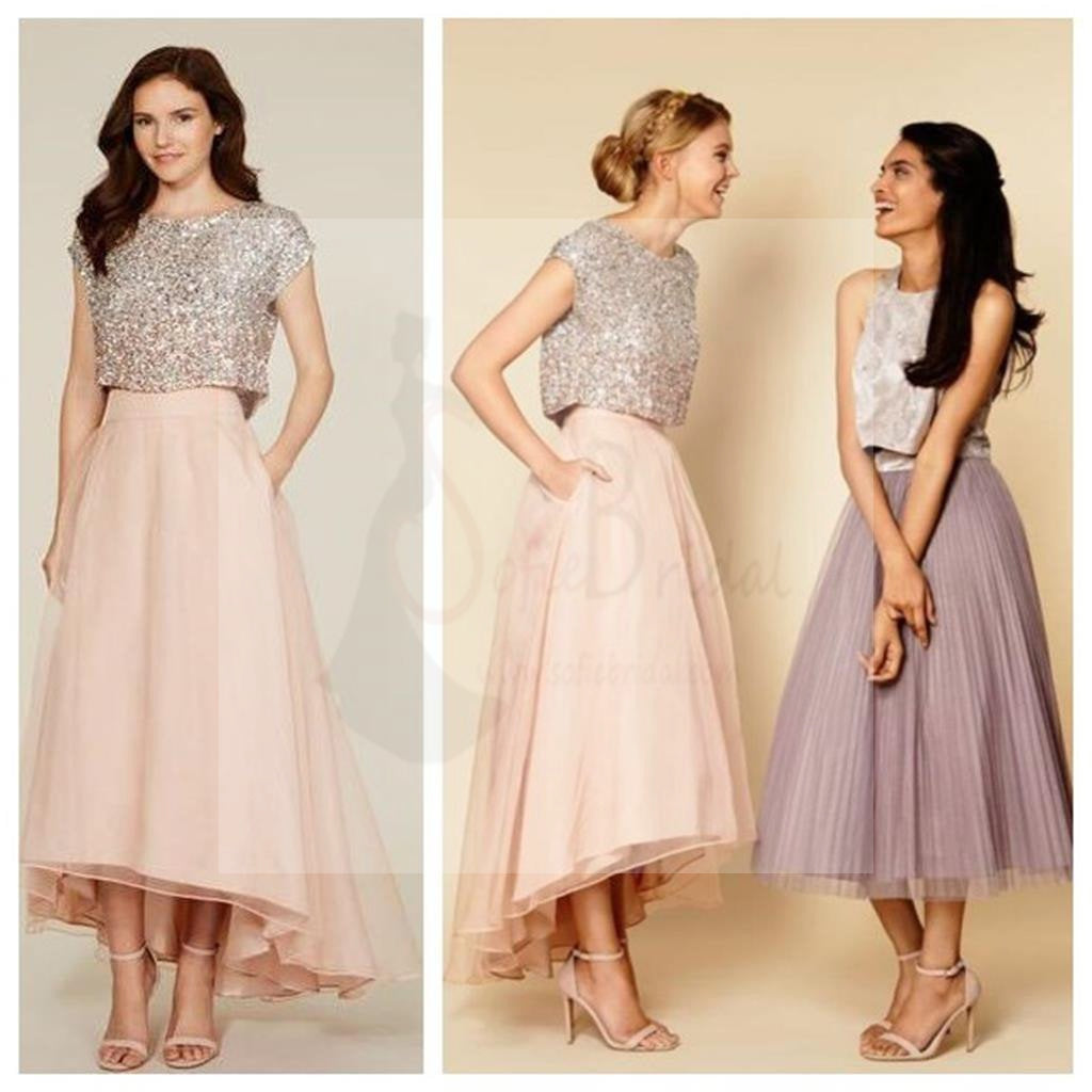 Two Pieces Sequin Top Mismatched Bridesmaid Dresses, WD0259