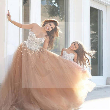 Sweetheart Tulle Prom Dresses, Popular Sequin Custom Wedding Dresses, Flower Girl Dresses, WD0130