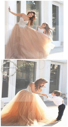 Sweetheart Tulle Prom Dresses, Popular Sequin Custom Wedding Dresses, Flower Girl Dresses, WD0130