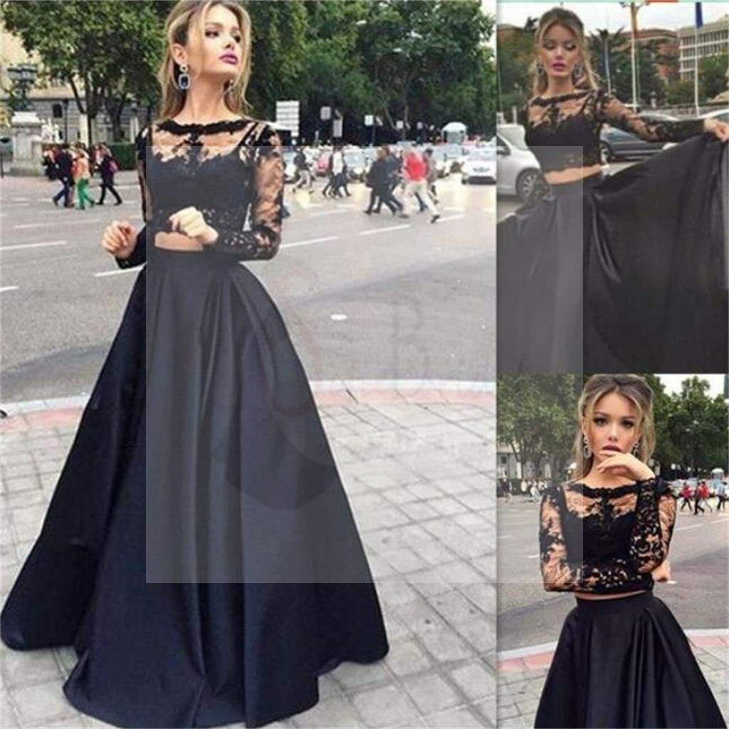 Long Prom Dress, Black Prom Dress, Prom Dress With Lace, Long Sleeve Prom Dress, Elegant Prom Dress, Custom Prom Dress, Party Dresses, Evening Dresses,PD0045