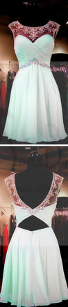 Mint Green Beaded Homecoming Dresses, Open back Prom Dresses, Sexy Backless Homecoming Dresses, Sweet 16 Dresses, Cocktail Dresses, PD0005