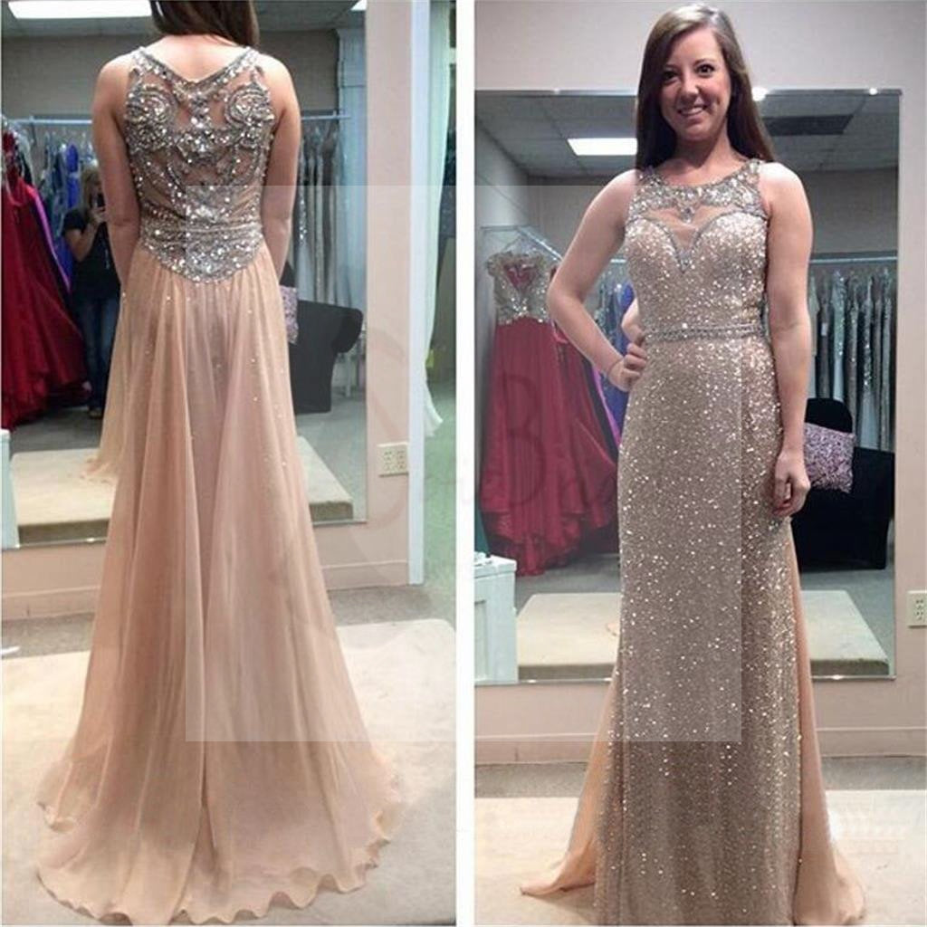 A-line Rhinestone Formal Beading Evening Dresses, Long Prom Dresses PD0071