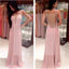 Pretty Pink V-Neck Backless Long Prom Dresses,Party Prom Dresses,Graduation Dress