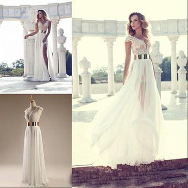 Cap Sleeves Sexy V-neck Side Slit Wedding Dresses, WD0121