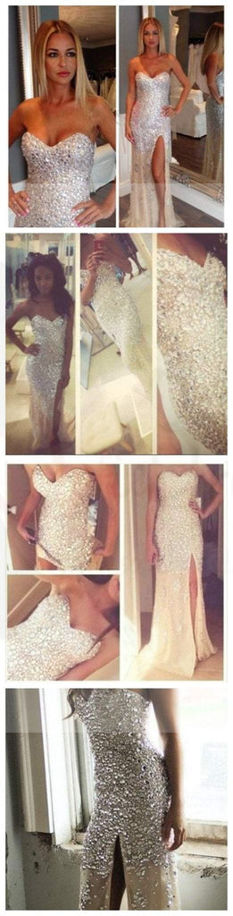 Sexy Sweetheart Rhinestone Prom Dresses, Side Slit Mermaid Prom Dresses