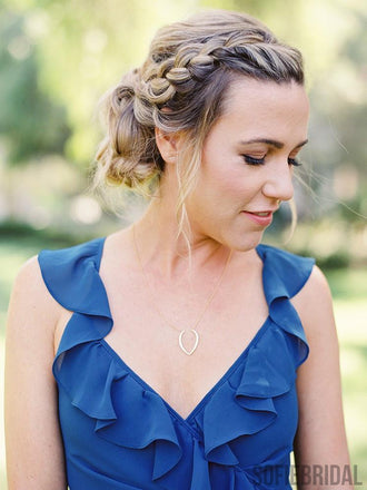 Modest A-line Floor-length V-neck Long Chiffon Bridesmaid Dresses, BD1032