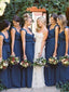 Modest A-line Floor-length V-neck Long Chiffon Bridesmaid Dresses, BD1032