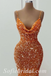 Sexy Orange Sequin Spaghetti Straps Cowl Sleeveless Mermaid Long Prom Dresses,SFPD0499