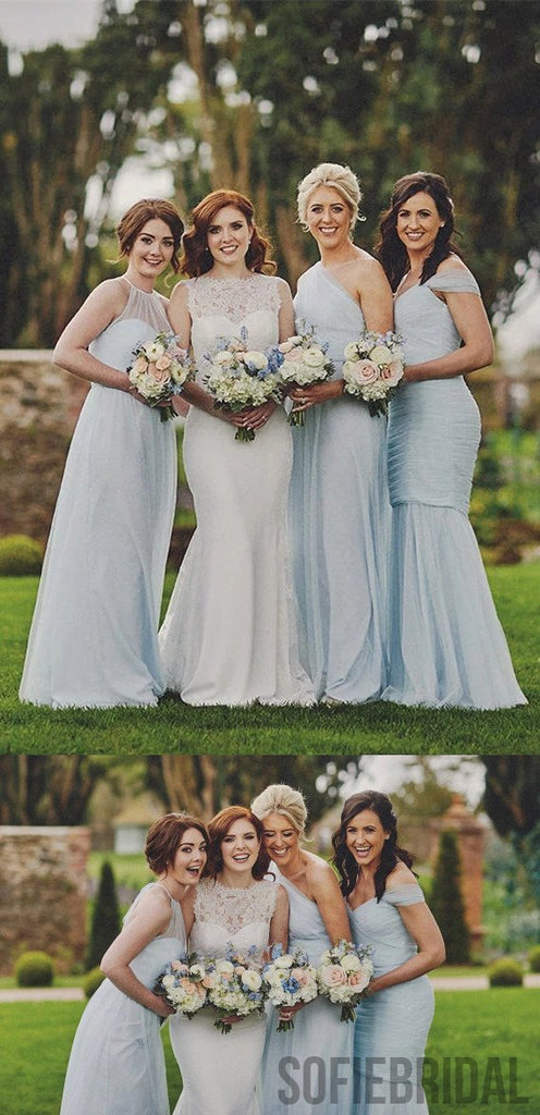 A-line Halter Off-shoulder Floor-length Tulle Bridesmaid Dresses, BD1037