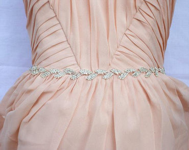 Rhinestone Satin Sash, Beaded Wedding Belts, Handmade Leaf Shape Sash, CB005