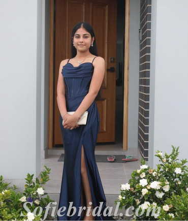 Simple Satin Spaghetti Sptraps Sleeveless Mermiad Long Prom Dresses,SFPD0510