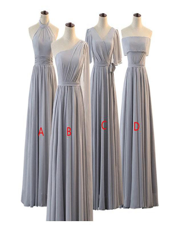 Mismatched Chiffon A-line Floor Length Long Bridesmaid Dresses,SFWG00402