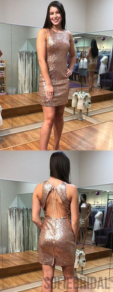 Sheath Round Neck Open back Sequins Homecoming Dresses, HD0111