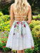 A-line Deep V-neck Appliques Backless Short Homecoming Dresses, HD0110