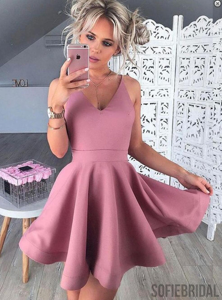 Spaghetti Straps Pink Cheap 2018 Homecoming Dresses Under 100, CM402