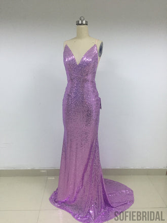 Purple Sequin Long Mermaid Prom Dresses_US4, SOD009