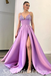 Sexy Sequin And Satin Spaghetti Straps V-Neck Side Slit A-Line Long Prom Dresses/Evening Dresses,SFPD0357