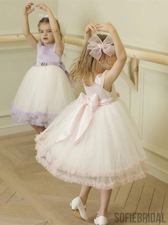 Newest Cute Pink Knee-Length Flower Girl Dresses With Bow, FG0107