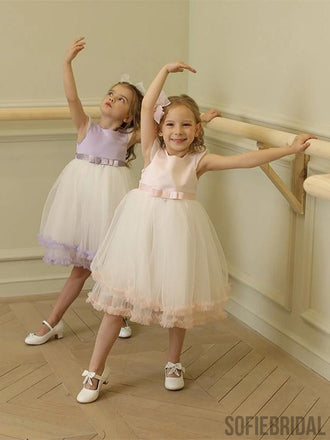 Newest Cute Pink Knee-Length Flower Girl Dresses With Bow, FG0107
