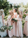 Sheath Halter Sleeveless Pink Chiffon Bridesmaid Dresses With Split, BD1083