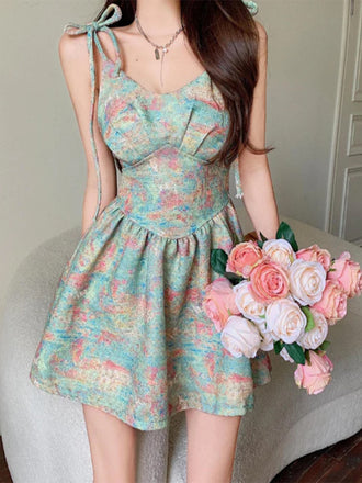 Stylish A-Line Spaghetti Straps Printcloth Homecoming Dress,HD0211