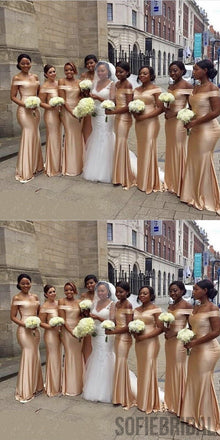 Mermaid Off-shoulder Simple Cheap Long Satin Bridesmaid Dresses, BD1029