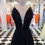 Spaghetti Long A-line Chiffon Beaded Black Prom Dresses, PD0887