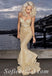 Sexy Gold Sequin Spaghetti Straps V-Neck Sleeveless Mermaid Long Prom Dresses,SFPD0390