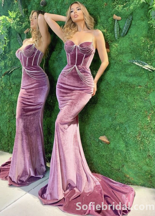 Sexy Velvet Sweetheart Sleeveless Evening Dress,Mermaid Evening prom dresses, Forma Women Dress,SFPD0207