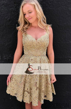 Strap Lace Beaded Short Prom Dresses, Lovely Homecoming Dresses, Homecoming Dresses, SF0096