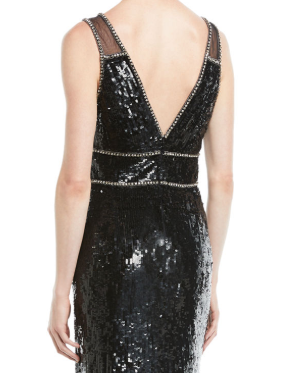 Romee Strijd Inspired Black Sequin Beaded Long Sheath Prom Dresses, PD0931