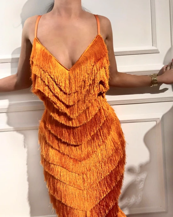 Sheath V-neck Spaghetti Straps Tassel Long Cheap Prom Dresses, PD0126