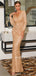 Sparkly V-neck Long Sleeves Floor-length Sheath Prom Dresses, PD1008