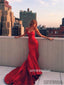 Mermaid Spaghetti Straps Sweetheart Long Red Prom Dresses, PD1021