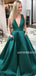 A-line Deep V-neck Sleeveless Long Prom Dresses With Pockets, PD1024
