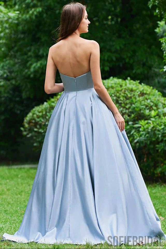Strapless A-line Elegant Long Lace Appliques Prom Dresses, PD1028