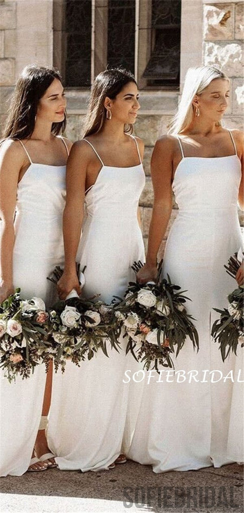 Sheath Spaghetti Straps Backless Simple Bridesmaid Dresses, BD1070