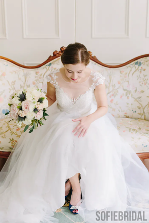 A-line Round Neck Cap Sleeves Lace Appliques Long Wedding Dresses, WD0490