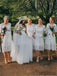 A-line Round Neck Half Sleeves Backless Lace Short Bridesmaid Dresses, BD1089